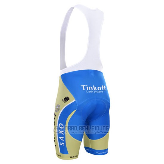 2015 Fahrradbekleidung Tinkoff Saxo Bank Azurblau und Gelb Trikot Kurzarm und Tragerhose